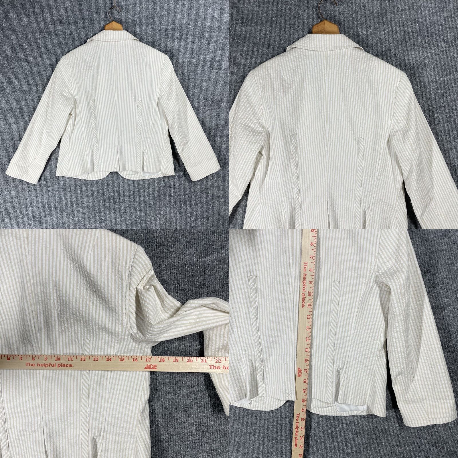 Vintage Sigrid Olsen Blazer Jacket Womens Petite 6 Seersucker Striped Summer Ivory Long Sleeve Seamless Size M / US 6-8 / IT 42-44 - 8 Thumbnail