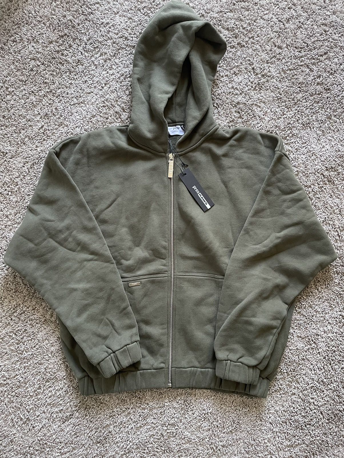 image of Peso Heavyweight Raws Zip Jacket in Moss Green, Men's (Size Large)