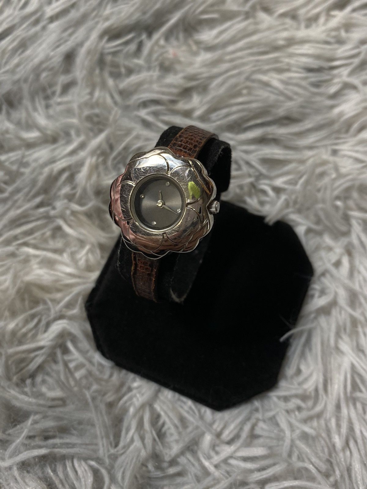 Jewelry Floral Silver Watch with Brown Strap - Japanese Brand Size ONE SIZE - 1 Thumbnail