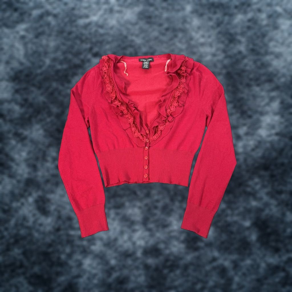 Y/Project VINTAGE Sweater Cardigan Womens Medium Red Cherry Ruffle Front Cropped Sweater Project M Womens Mens? Size M / US 6-8 / IT 42-44 - 1 Thumbnail