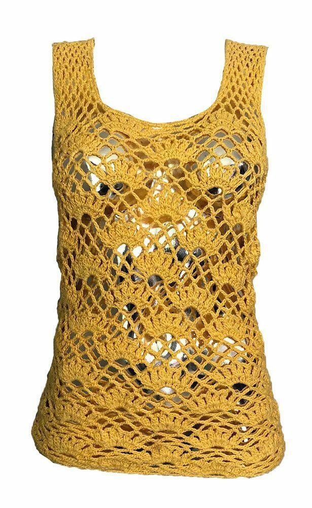 Designer Pre Owned Yellow Hand Made Crocheted Blouse M Size M / US 6-8 / IT 42-44 - 1 Thumbnail