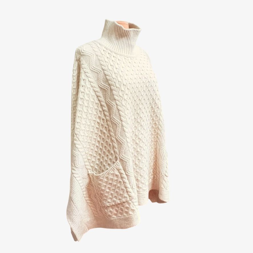Brooks Brothers Brooks Brothers Wool Cashmere Sweater Poncho M Cream Cablekn Size M / US 6-8 / IT 42-44 - 2 Thumbnail