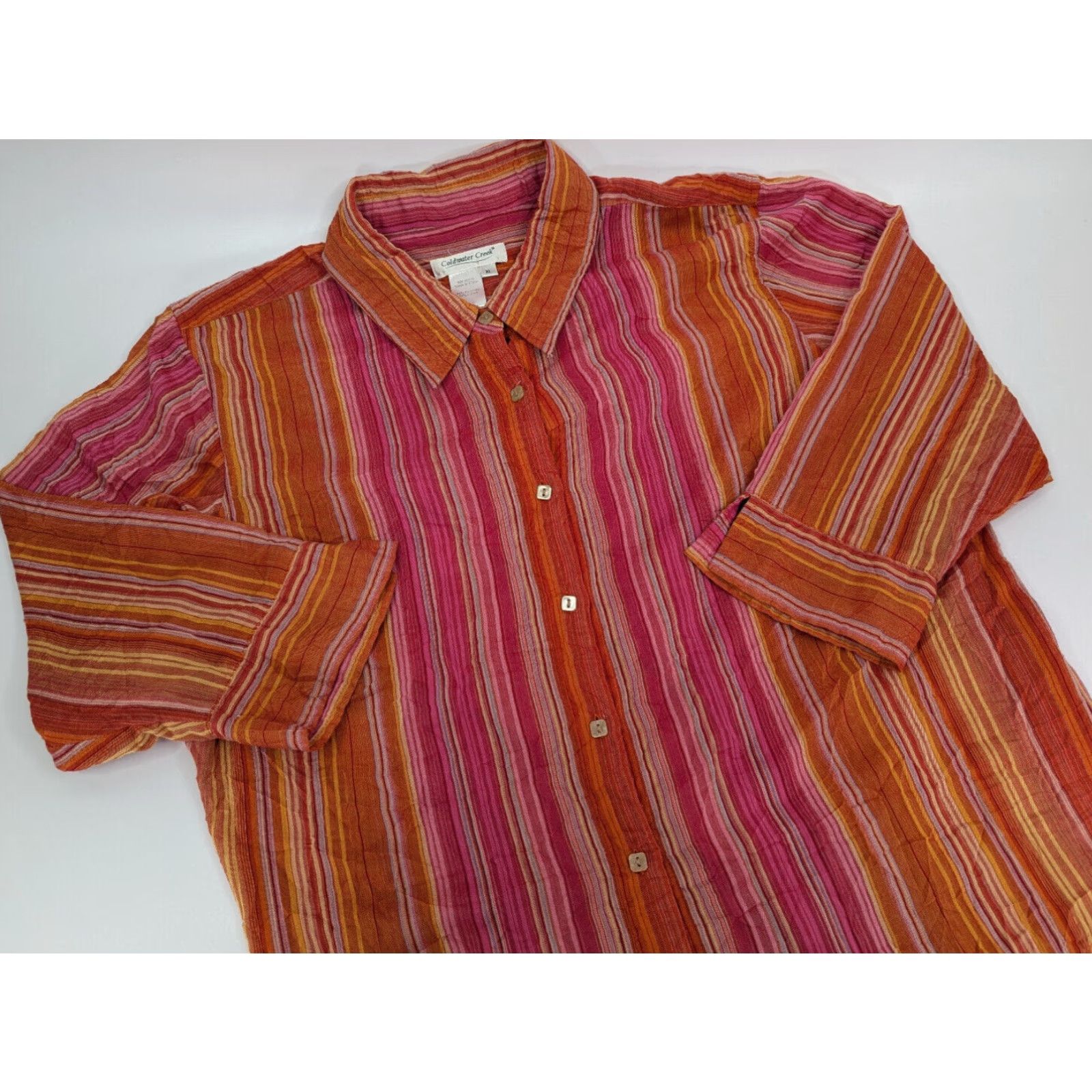 Coldwater Creek Coldwater Creek Shirt Womens XL Orange Pink Stripe Square Buttons Boho Funky Size XL / US 12-14 / IT 48-50 - 2 Thumbnail