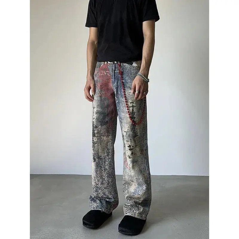 Japanese Brand Retro loose splashed ink graffiti printed jeans Size US 32 / EU 48 - 2 Thumbnail