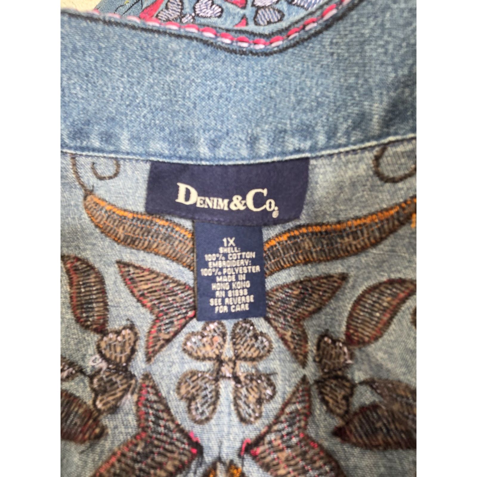 Denime VINTAGE Denim Embroidered Button Up Coat Jacket Womens XL 90s Floral Blue Denim Embroidered Jacket Women Size XL / US 12-14 / IT 48-50 - 3 Thumbnail