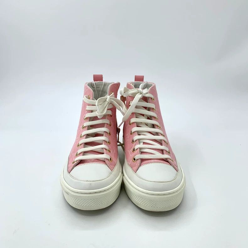 Louis Vuitton Louis Vuitton Pink logo lace up high-top canvas shoes Size US 6 / IT 36 - 3 Thumbnail