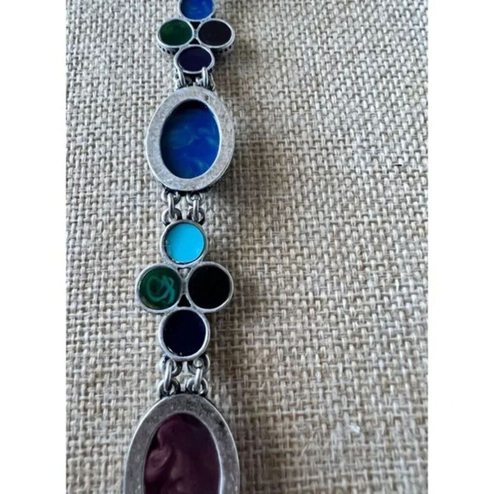 Other Bracelet Silver Tone Peace Signs Faux Stone 7” Size ONE SIZE - 3 Thumbnail