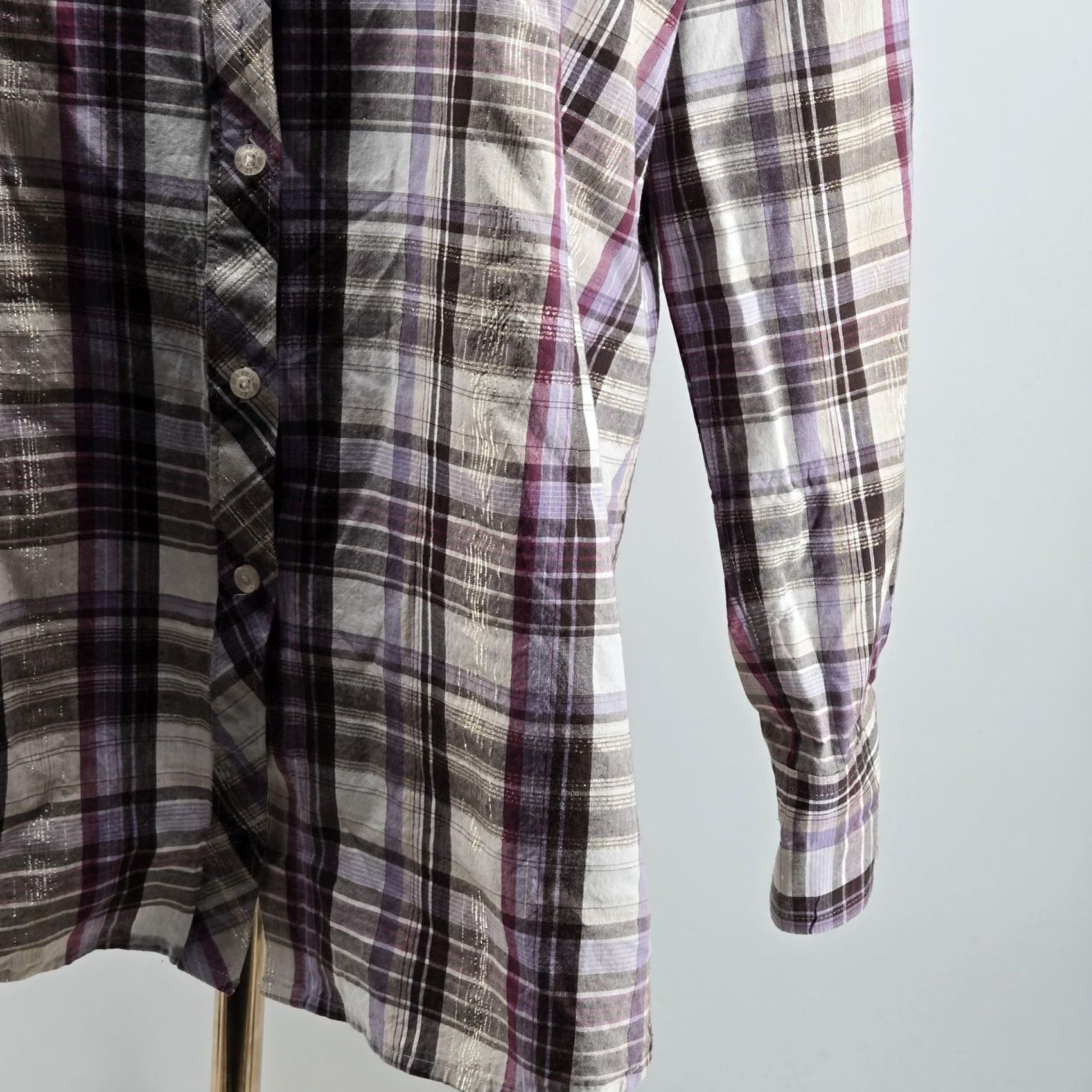 Ariat Ariat Button-Up Womens XXL Purple Plaid Fitted Embroidered Glitter Collared Shirt Size XXL / US 16-18 / IT 52-54 - 4 Thumbnail