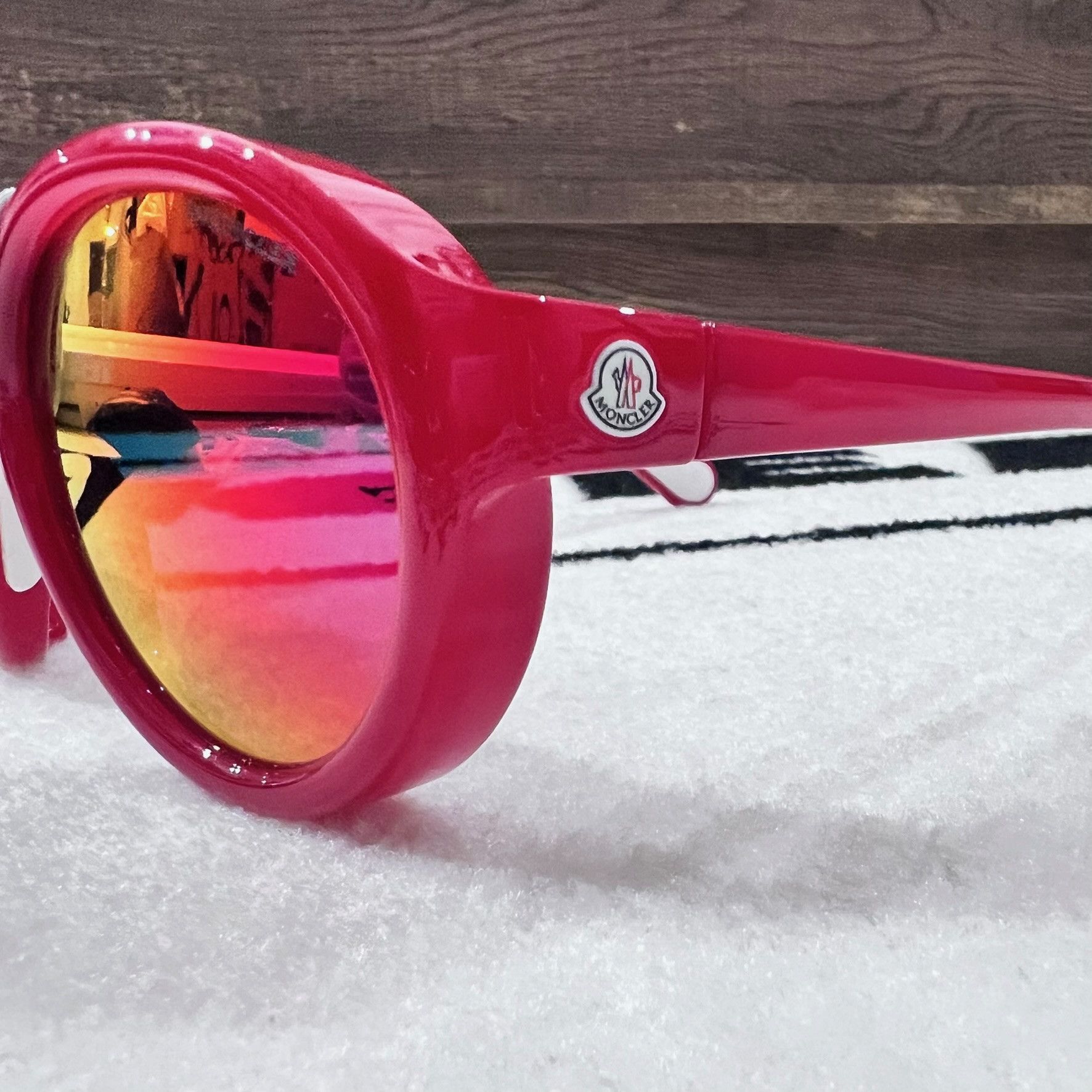 Moncler Moncler Red White Leather Side Shield Round Ski Sunglasses Size ONE SIZE - 5 Thumbnail