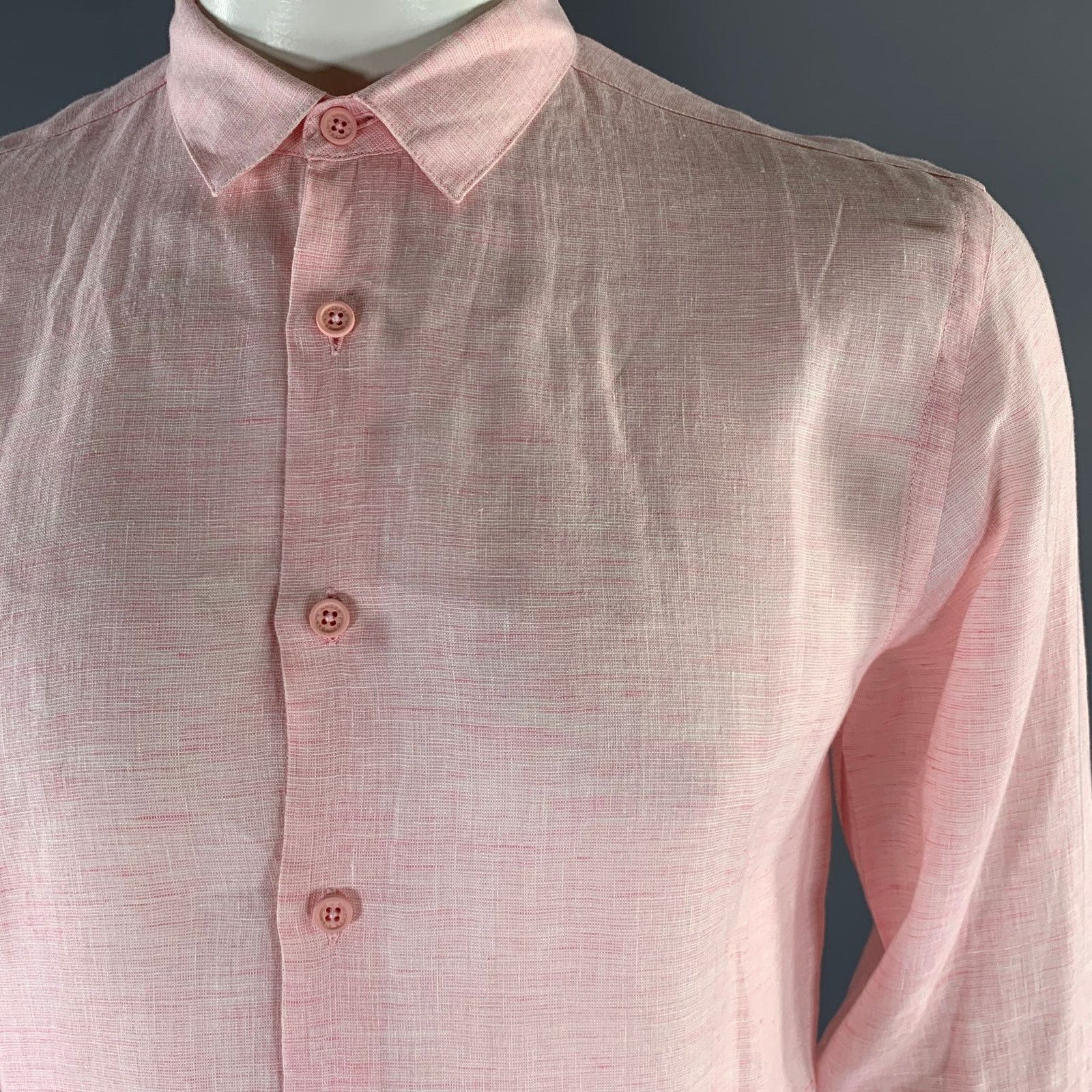 Orlebar Brown Size L Pink Chambray Linen Pointed Collar L/S Shirt Size US L / EU 52-54 / 3 - 2 Thumbnail
