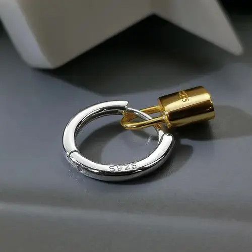 Jewelry × Sterling Silver Titanium Steel Gold Lock Dangle Drop Earrings for Men Women Size ONE SIZE - 3 Thumbnail