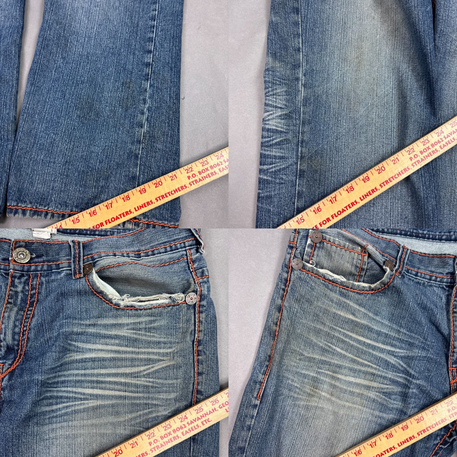 True Religion True Religion Jeans Men 42x34 Bobby Big T Thrashed Destroyed Denim Pants Denim Blue 5-Pocket Regular Fit Straight Mid Rise Jeans Mens Size US 42 / EU 58 - 8 Thumbnail