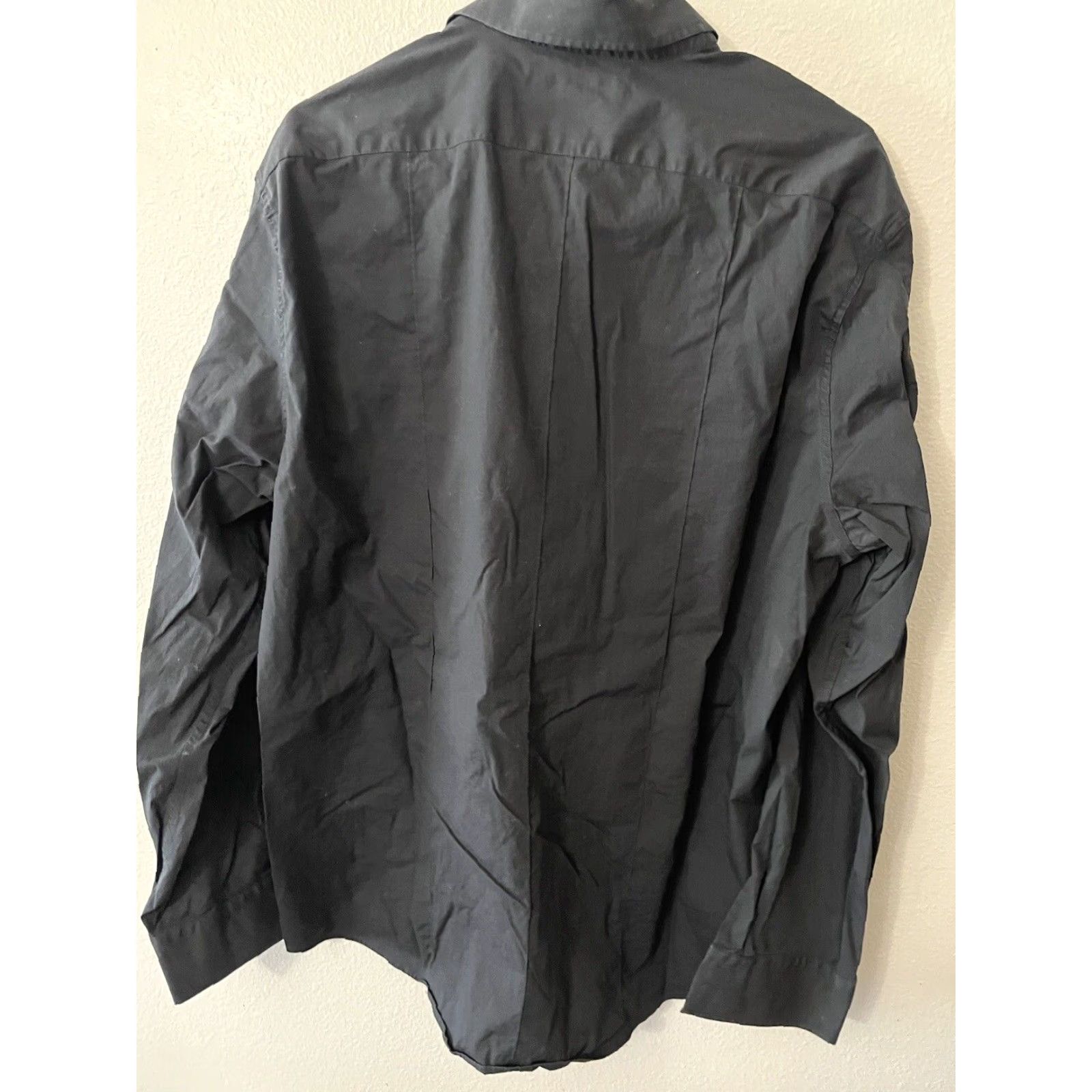Express VINTAGE Express Men's Dress Shirt XL Black Solid Cotton Business Casual Long Sleeve Size 46R - 3 Thumbnail