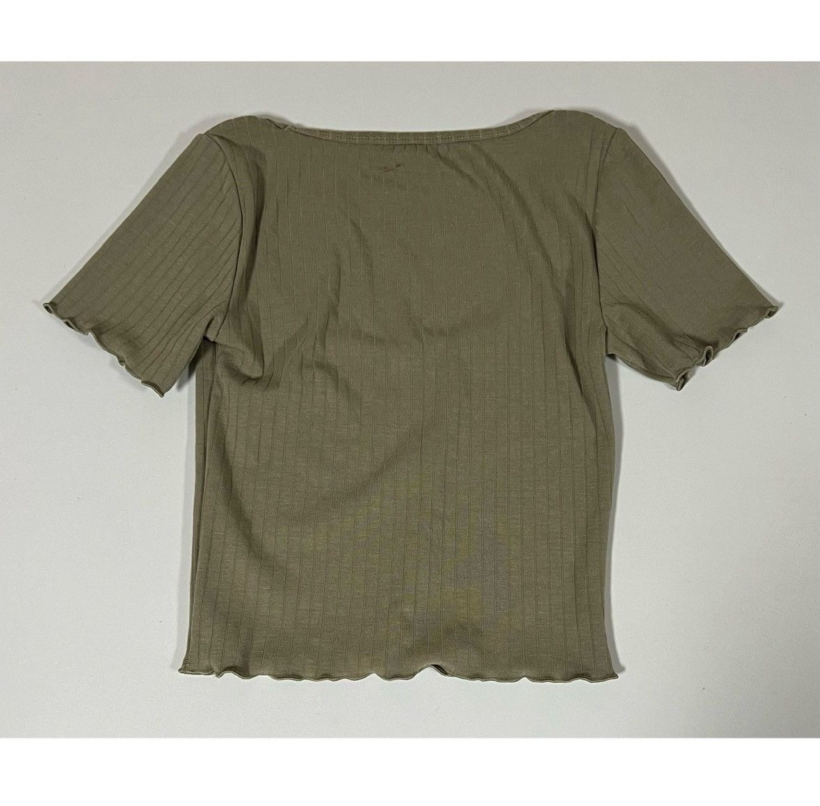 Vintage Olive Green Solid Short Sleeve Shirt Top Blouse Tee Size S ✨ Size S / US 4 / IT 40 - 3 Thumbnail