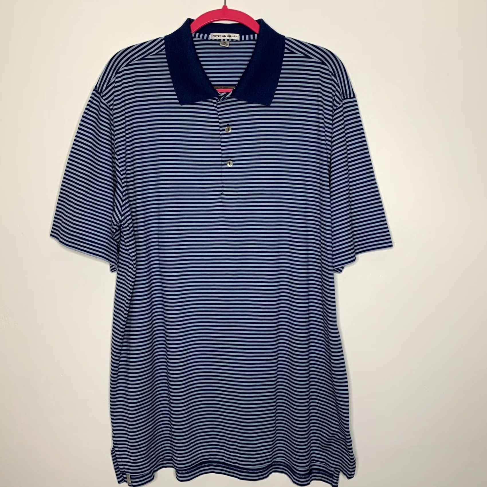 Peter Millar Peter Millar Polo Shirt Golf Mens Size XL Blue Striped Cotton Button Front Size US XL / EU 56 / 4 - 4 Thumbnail