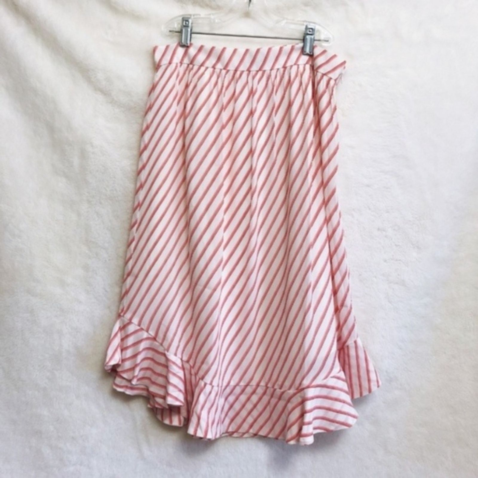Loft LOFT Pink and White Striped Ruffle Hem Skirt Size 27" / US 4 / IT 40 - 1 Thumbnail