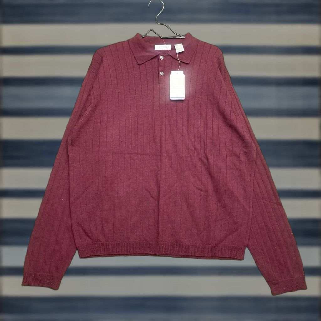 Vintage VINTAGE Merino Wool Sweater Mens XL Maroon Lightweight Henley Collared NWT Size US XL / EU 56 / 4 - 1 Thumbnail