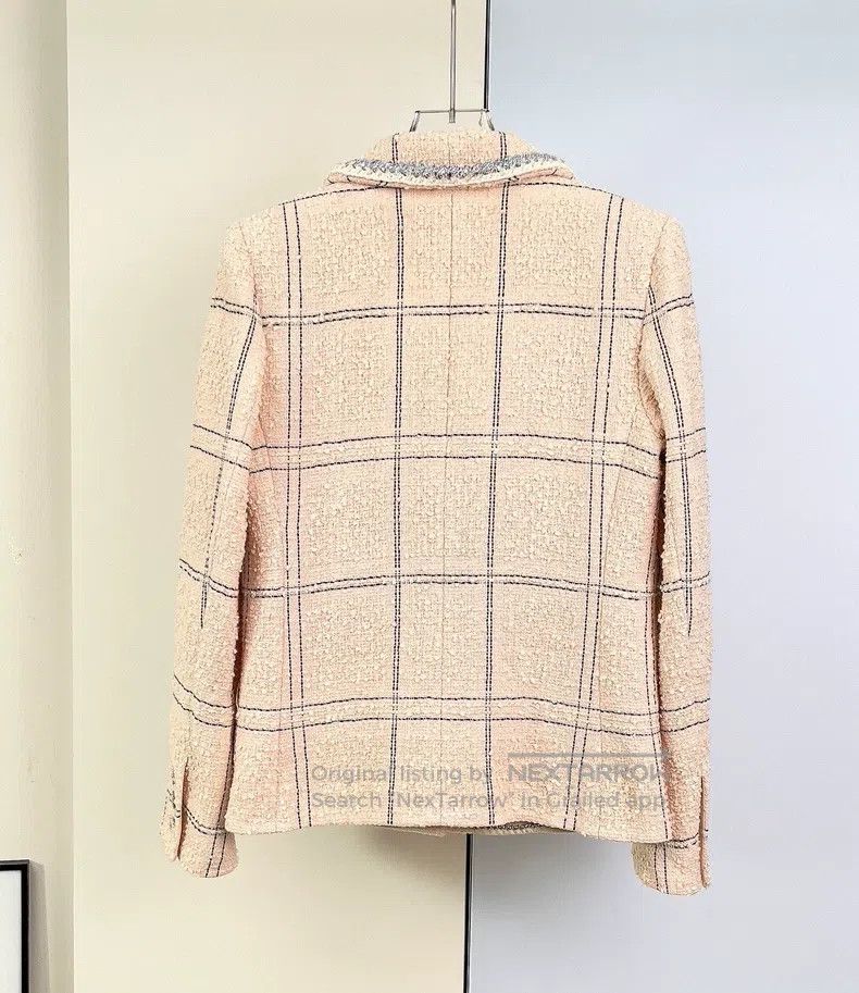 Chanel Chanel 21B nude pink checkered tweed coat Size S / US 4 / IT 40 - 4 Thumbnail