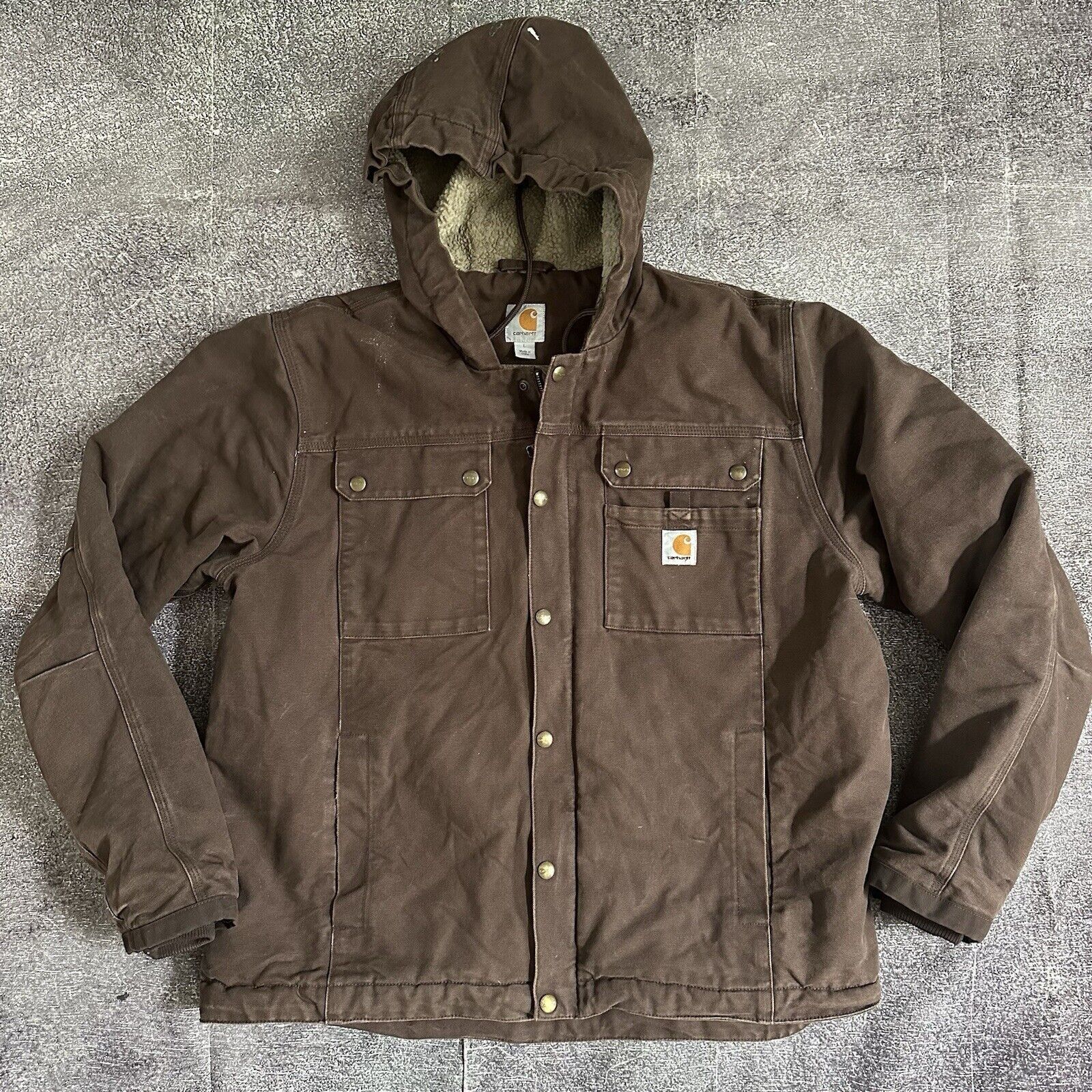 Carhartt Bartlett Washed Duck Sherpa Lined Brown Jacket Sz L