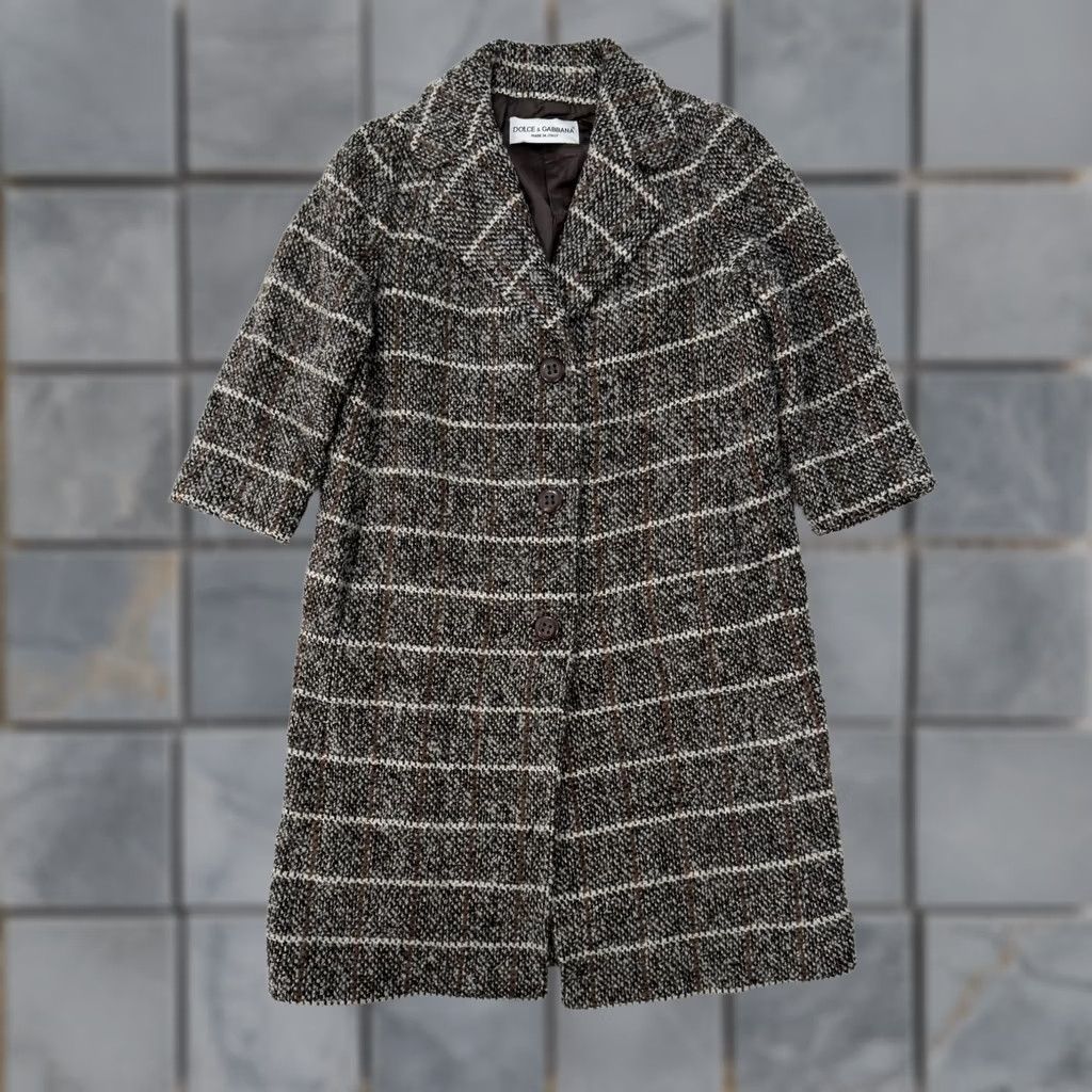 Dolce & Gabbana Dolce & Gabbana Coat Womens 44 Brown Wool Tweed Check Long Size M / US 6-8 / IT 42-44 - 1 Thumbnail
