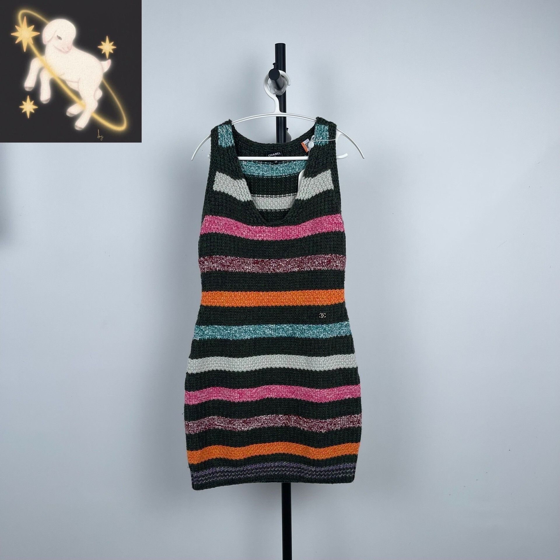 Chanel Rainbow Stripe Knit V-Neck Dress