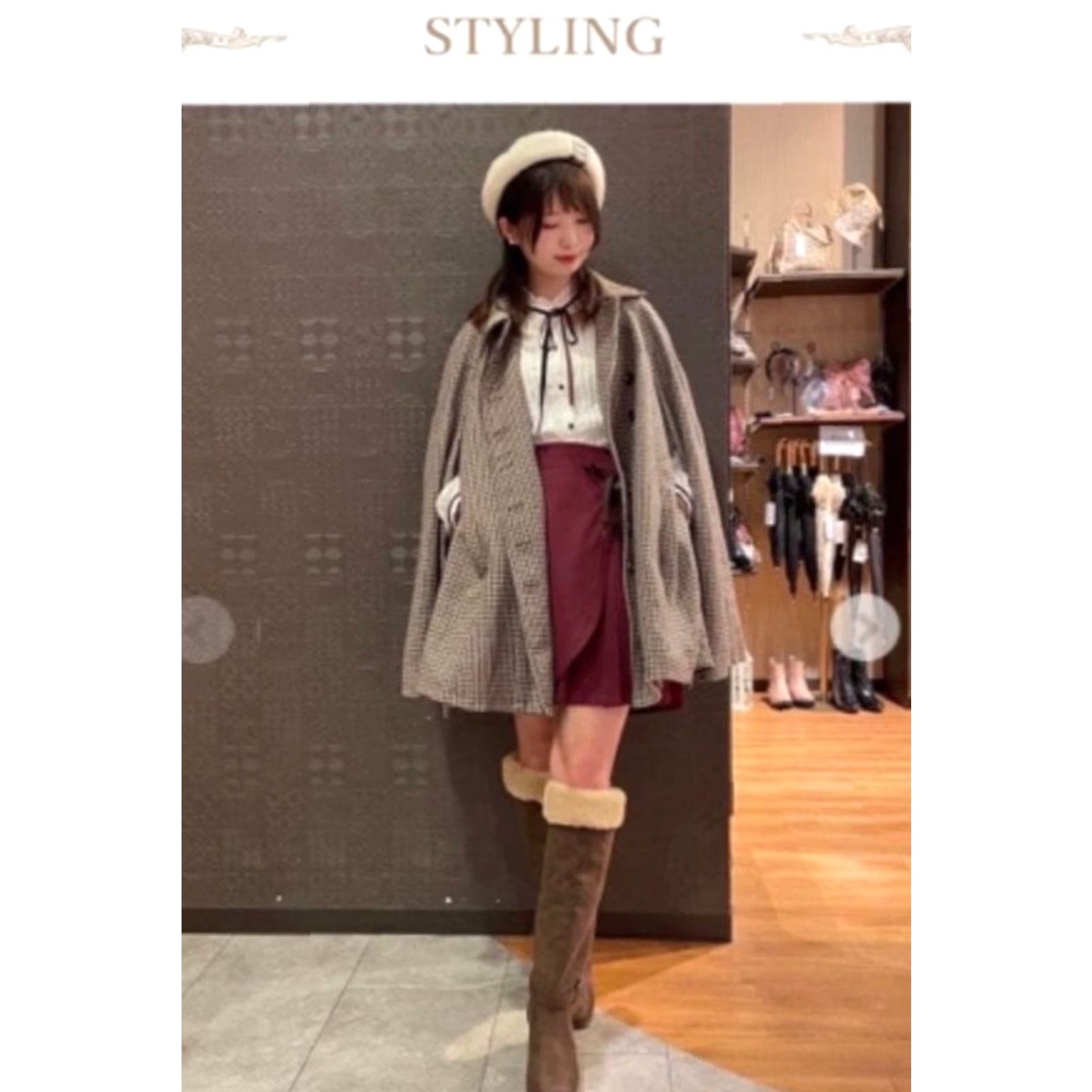 Vintage Axes Femme Houndstooth Cape Coat Jacket Poncho brown free size Used from japan Womens One Size Long Sleeve Vintage? No Size ONE SIZE - 3 Thumbnail