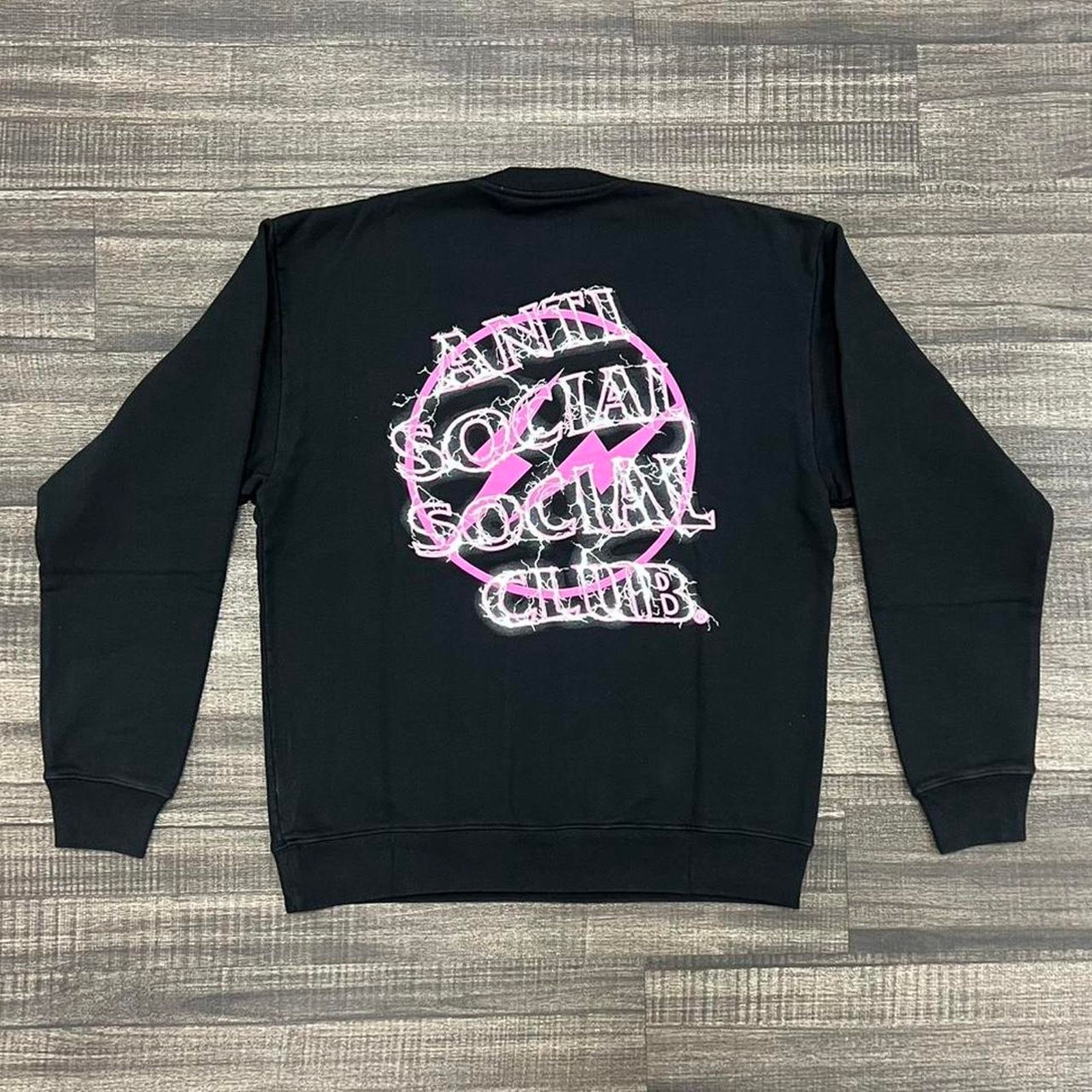 Anti Social Social Club ASSC x Fragment Design Bolt Crewneck (Black/Pink) Size US L / EU 52-54 / 3 - 5 Thumbnail