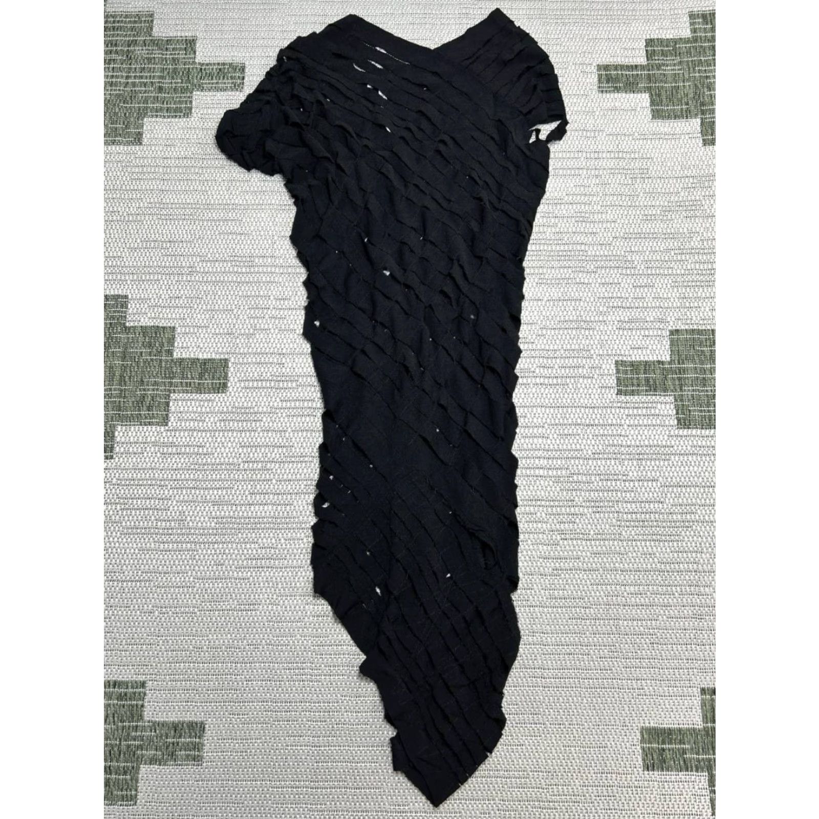 Alessandra Rich ALESSANDRA MARCHI Dress Women Midi Black Deconstructed Slashed Knit V-Neck Short Sleeve Pullover Pencil Dress 42 Designer City Classic Size M / US 6-8 / IT 42-44 - 2 Thumbnail
