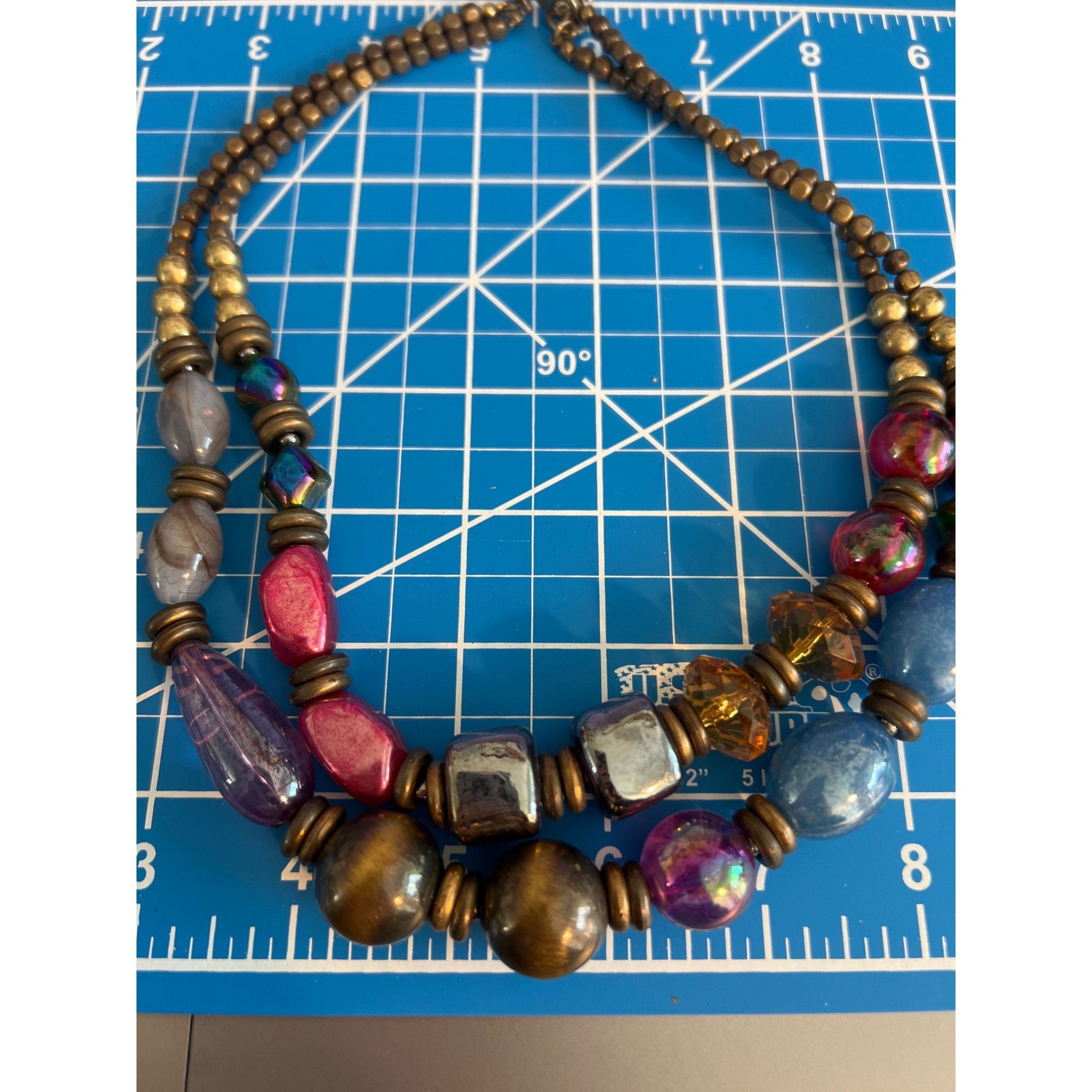 Other Vintage 2 Strand Statement Necklace Antique Gold Tone Acryli Size ONE SIZE - 4 Thumbnail