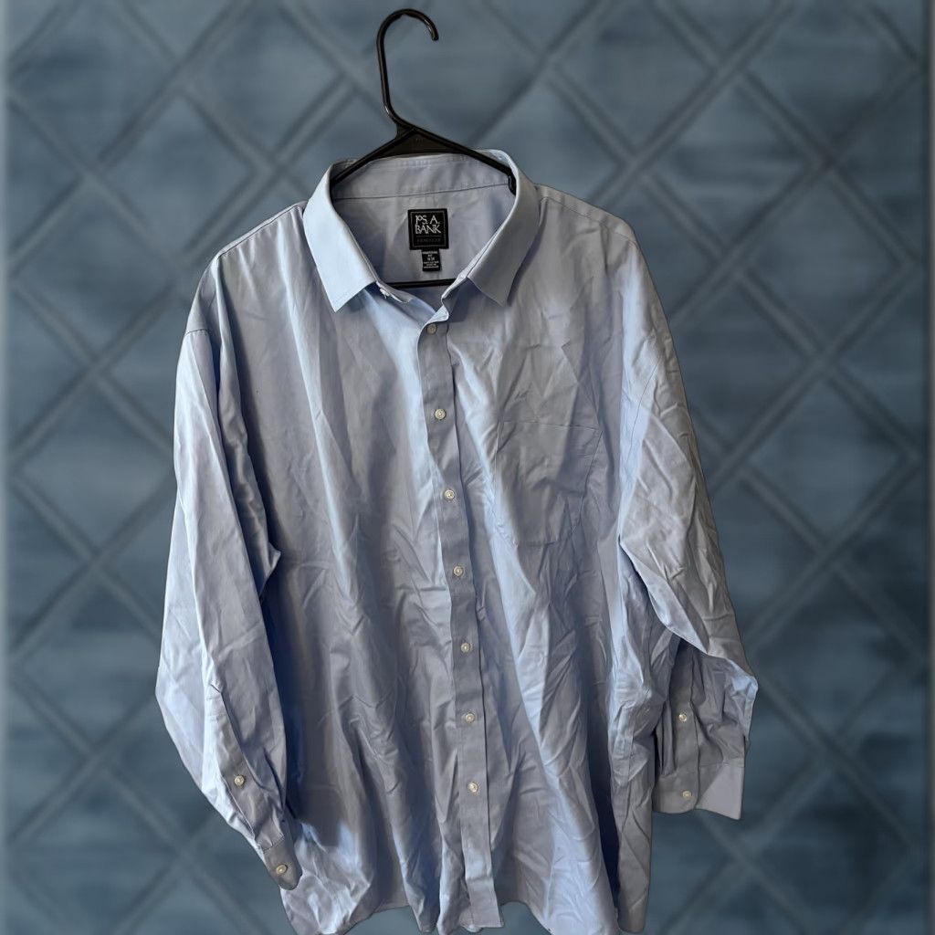Jos. A. Bank Jos. A. Bank Traveler Mens Solid Long Sleeve Button Down Shirt 18 34 Regular Tailored Fit Blue Cotton Button-Up Shirt Mens Size US XXL / EU 58 / 5 - 1 Thumbnail