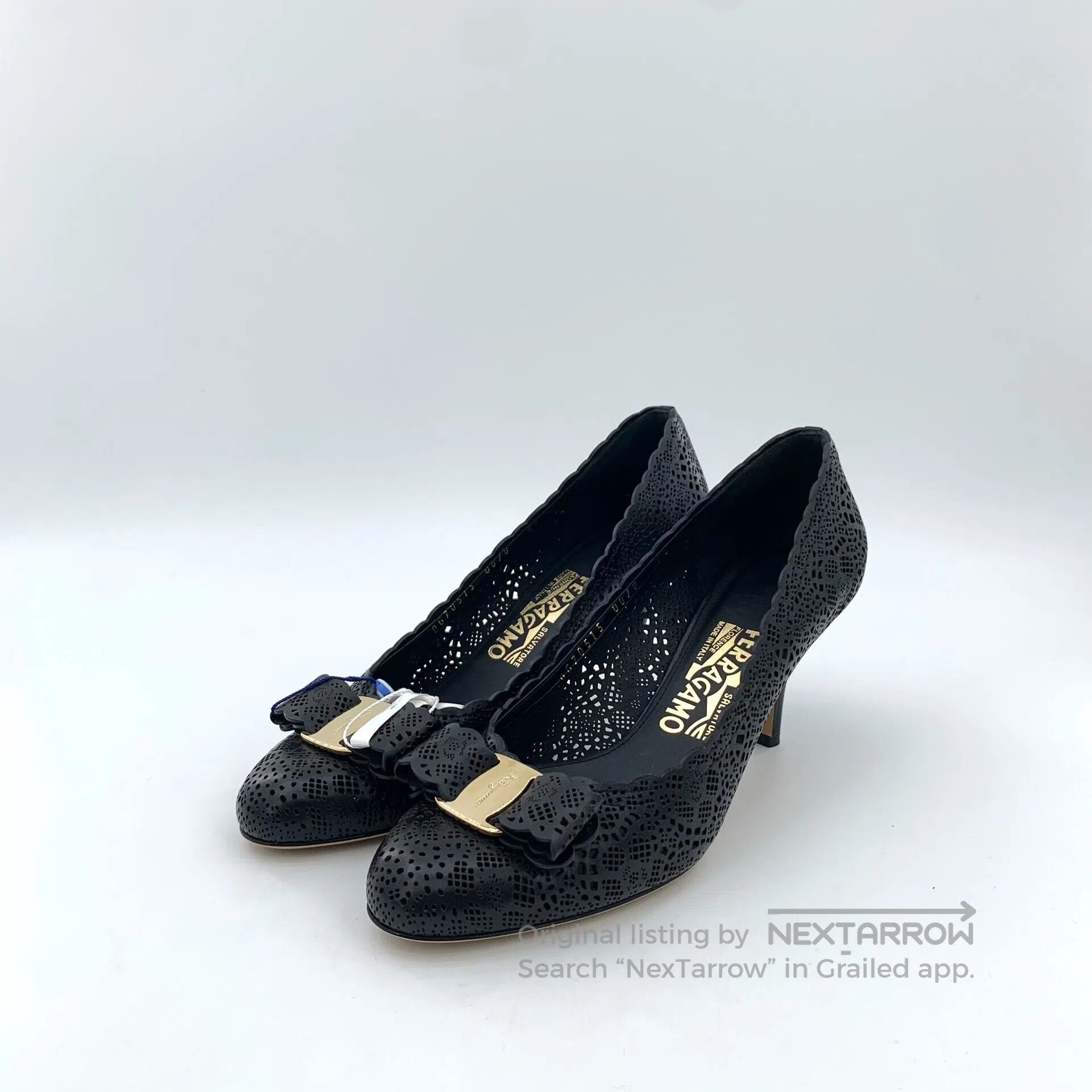 Salvatore Ferragamo Salvatore Ferragamo Black Bow Tie Round Toe Hollow High He Size US 6 / IT 36 - 1 Thumbnail