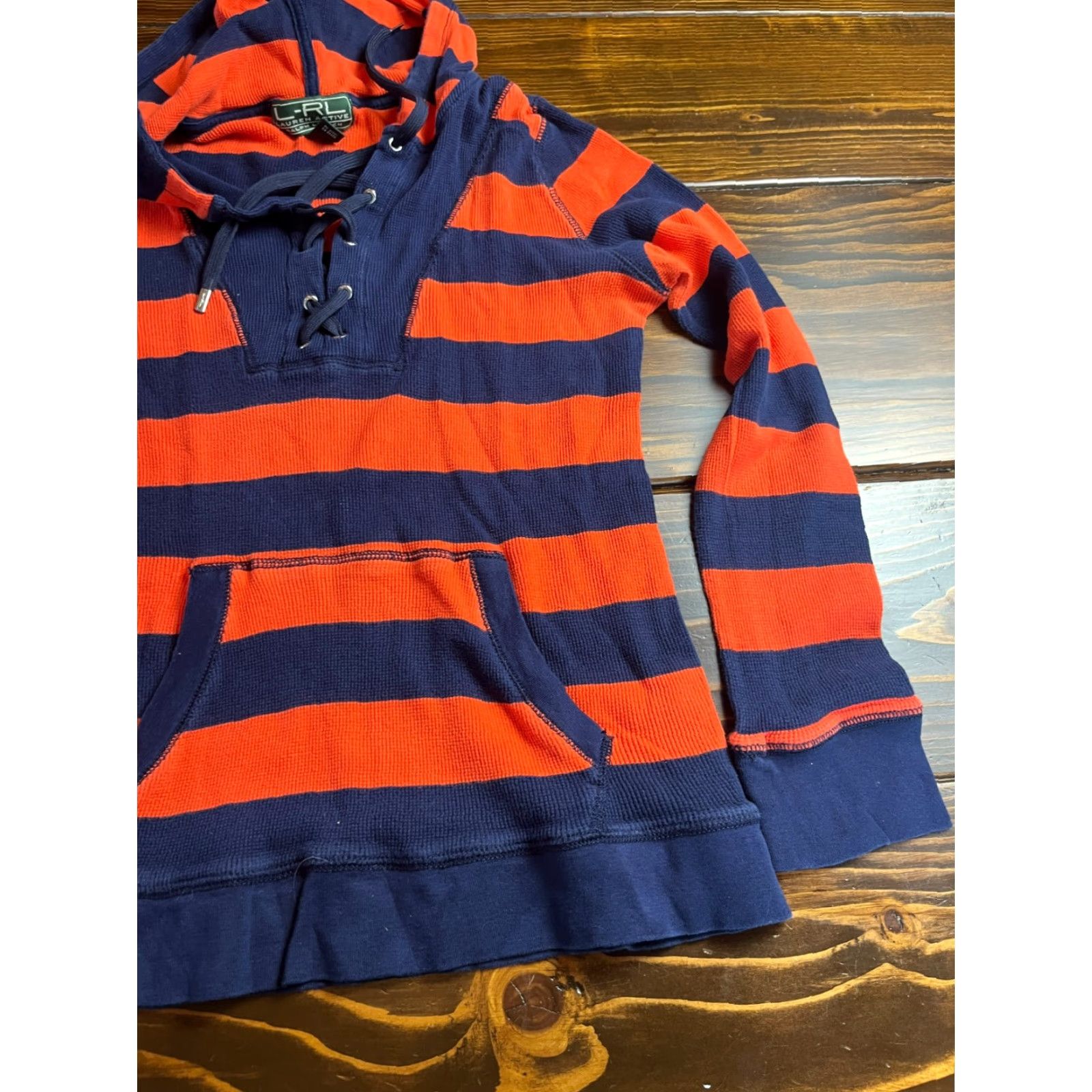 Vintage Lauren Active Hoodie Women L Blue Orange Striped Lace Pullover Vintage Modern Casual Jacket? Size L / US 10 / IT 46 - 3 Thumbnail
