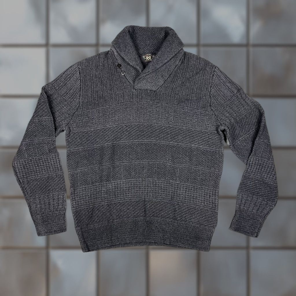 Vintage VINTAGE RRL Heavyweight Indigo-Charcoal Shawl Pullover Knit Sweater XL Cotton Size US XL / EU 56 / 4 - 1 Thumbnail