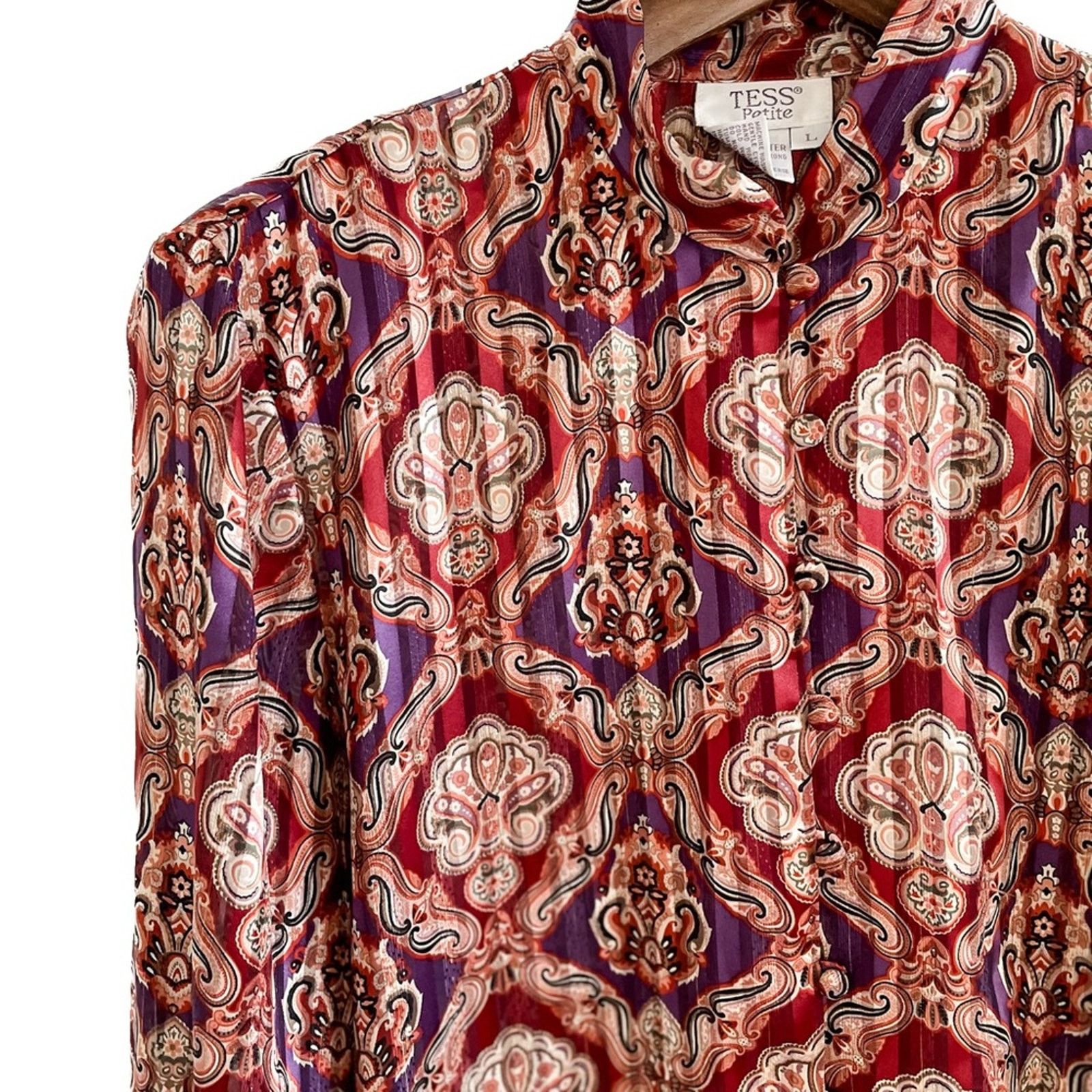 Vintage Vintage medallion crinkle pleated collarless metallic blouse Size L / US 10 / IT 46 - 3 Thumbnail