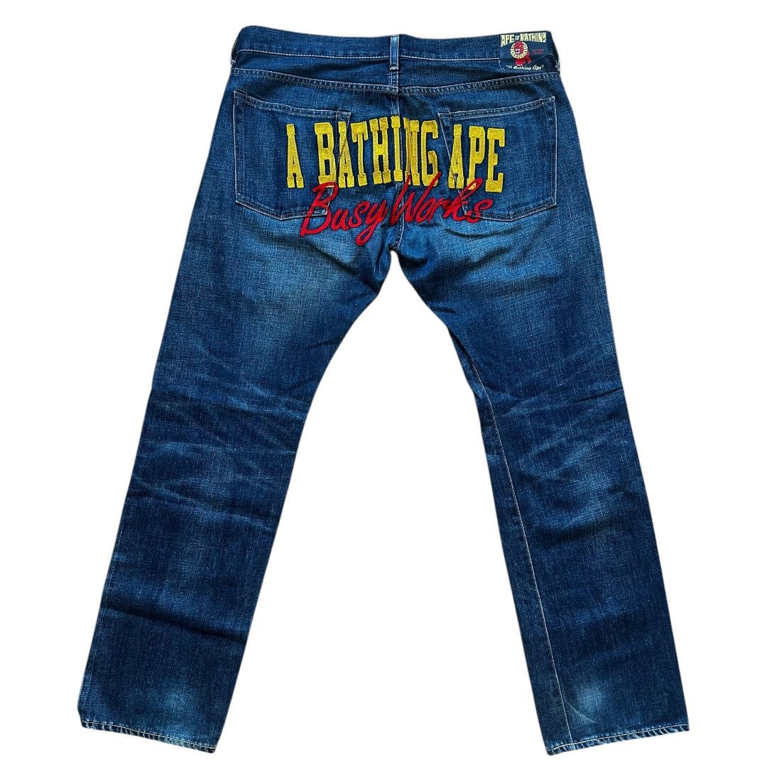 Bape 34" x 32" L Bape Busy Works Embroidered Denim Jeans Size US 34 / EU 50 - 2 Thumbnail