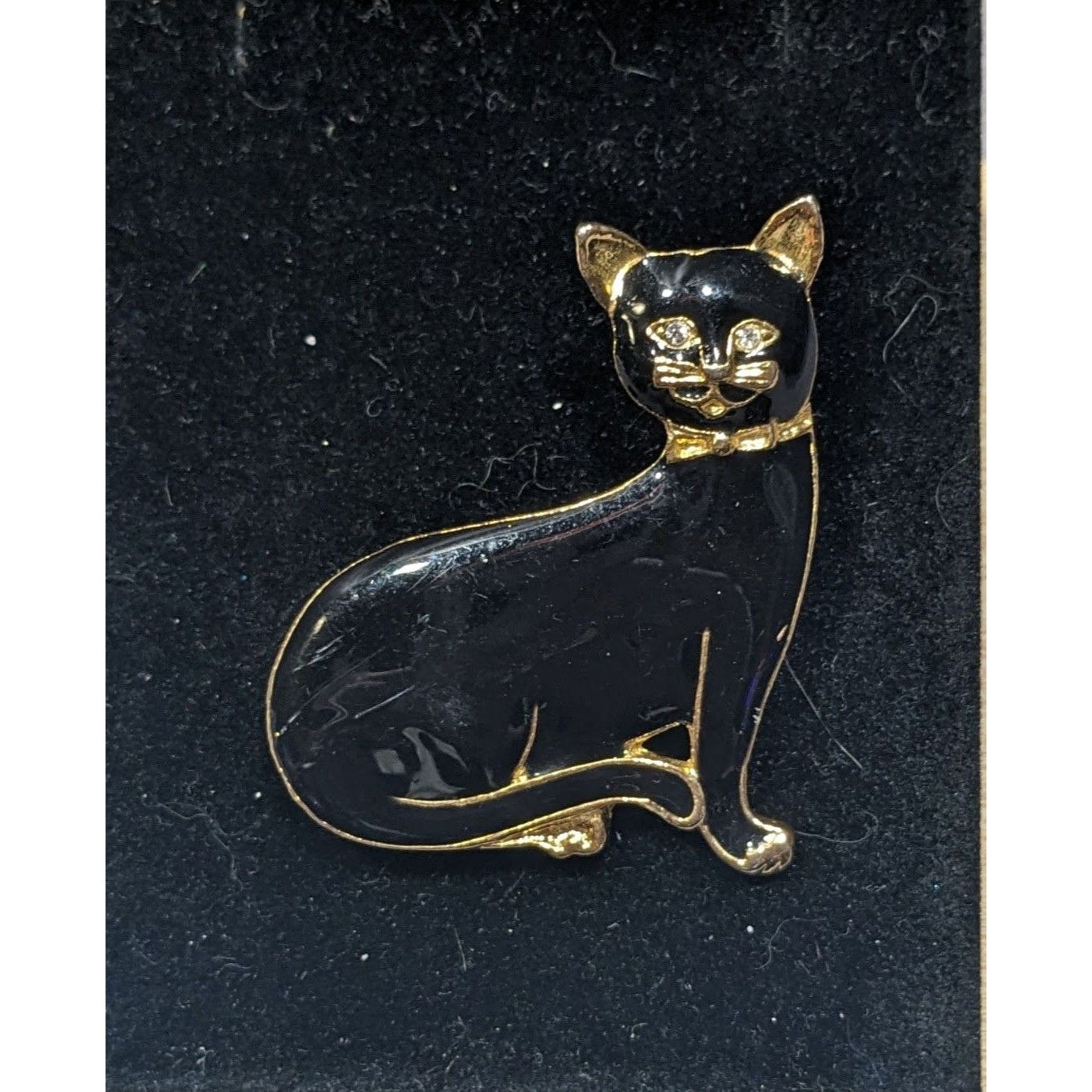 Other Vintage Cat Black Enamel And Gold Tone Brooch With Rhineston Size ONE SIZE - 4 Thumbnail