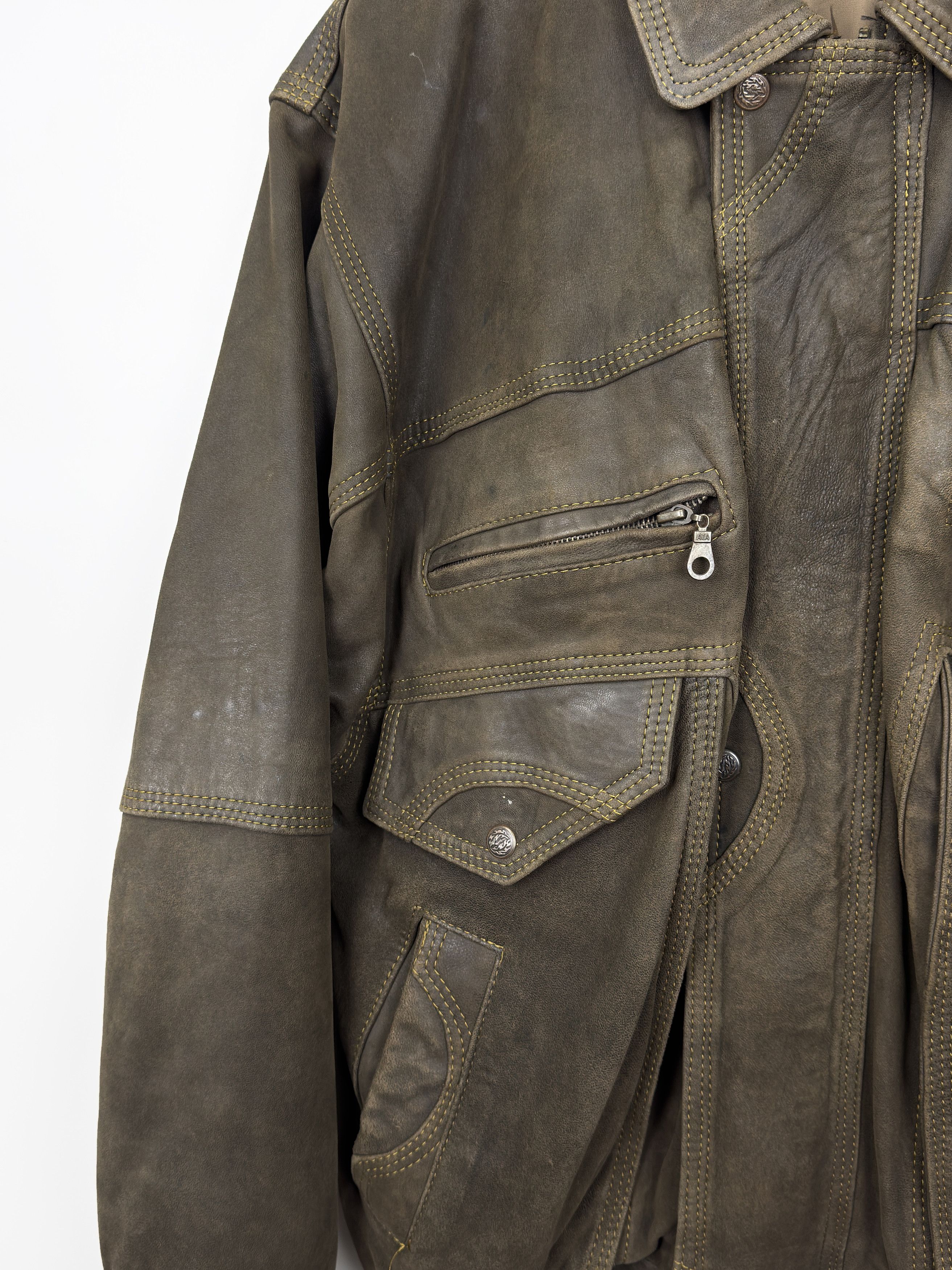 Diesel Vintage Diesel Brown Embroidered Logo Leather Jacket Size US XXL / EU 58 / 5 - 9 Thumbnail