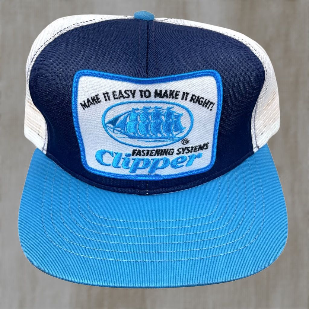 Vintage VINTAGE Swingster Trucker Hat Cap Snapback USA 80s Clipper Pirate Ship Boat Men One Size Blue Cotton Twill Adjustable Size ONE SIZE - 1 Thumbnail