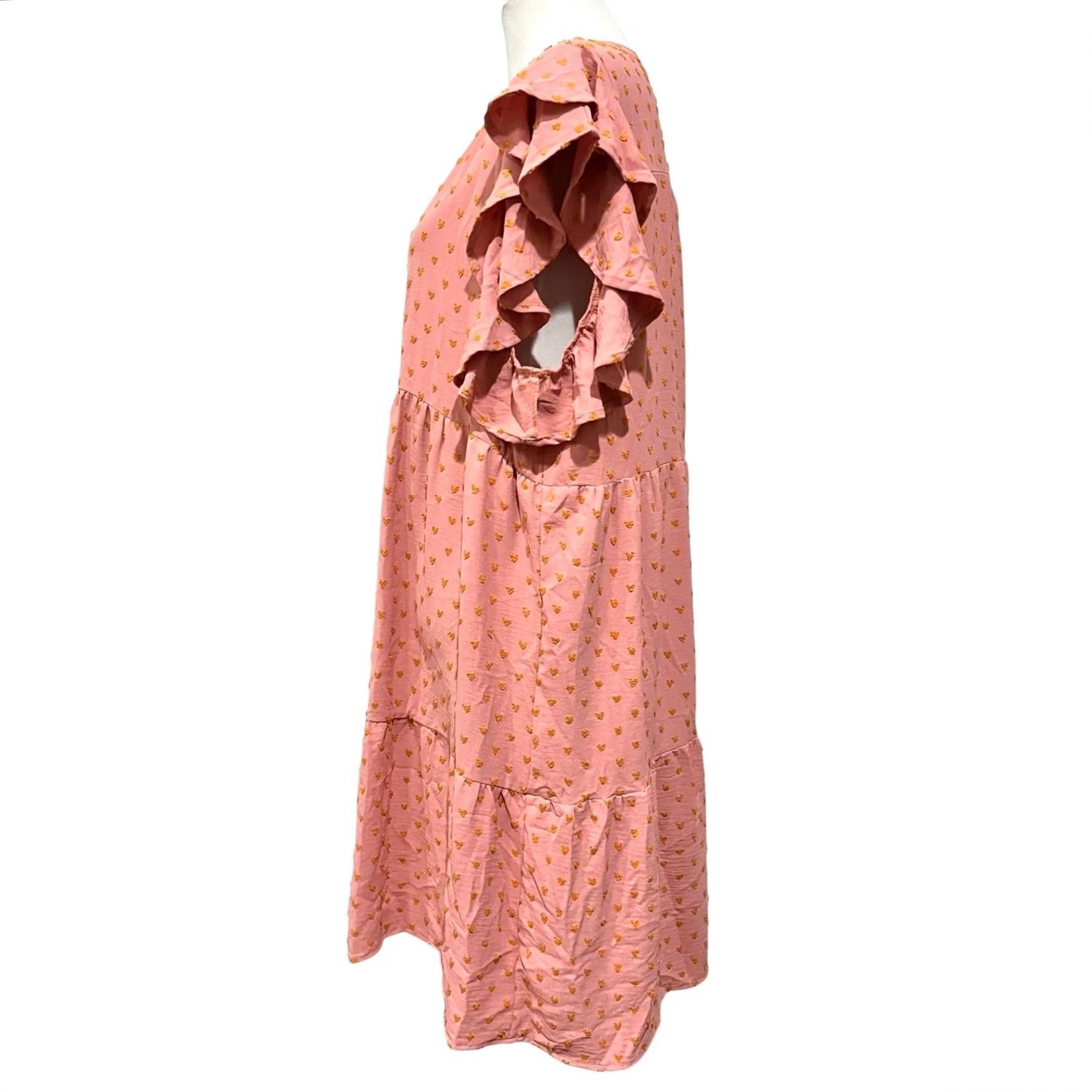 Pinko VINTAGE Umgee Dress Flutter Sleeve Mini Pink Orange Embroidered 2XL Women’s Bohemian Romantic Short Sleeve Party/Cocktail Casual Size XXL / US 16-18 / IT 52-54 - 4 Thumbnail