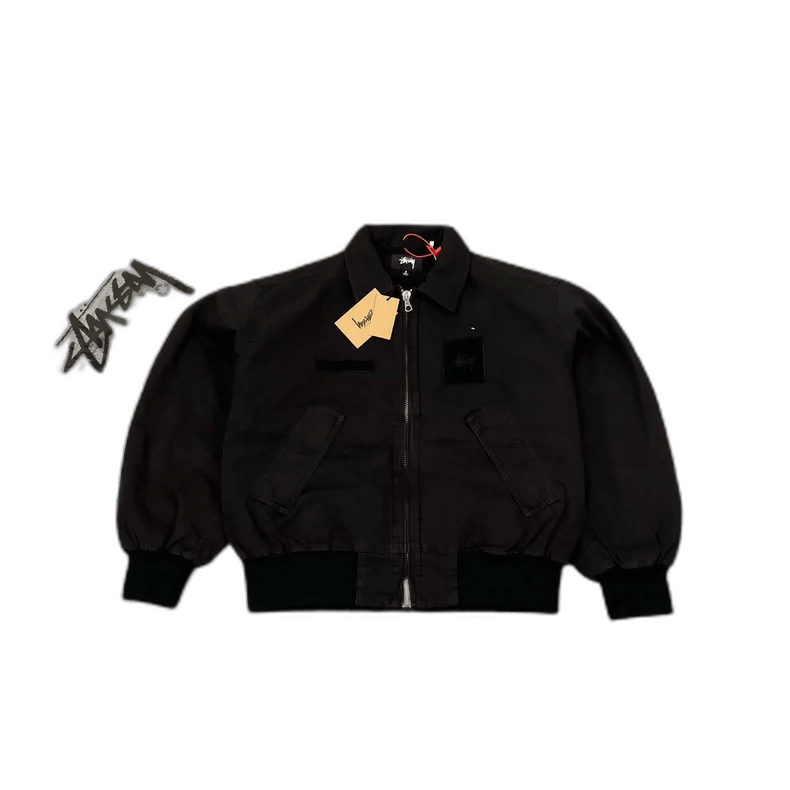 ジャケット・アウター STUSSY SURFMAN STADIUM JACKET Stussy Unisex Surfman Stadium Bomber Jacket Black 115580
