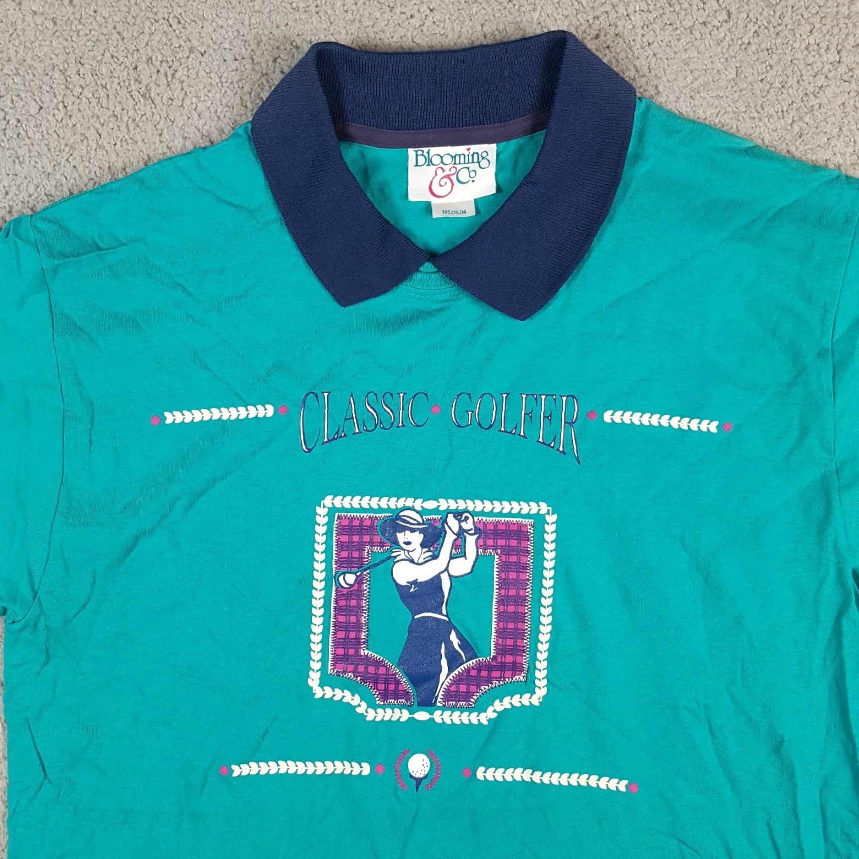 Vintage VINTAGE Blooming & Co T-Shirt Women’s M Preppy Collared Golf Tee Casual Blue/Teal 80s Retro 90s Golf USA Shirt Womens Size M / US 6-8 / IT 42-44 - 2 Thumbnail