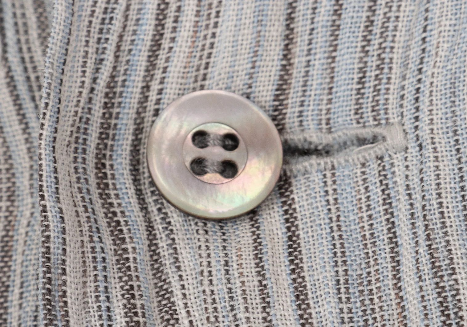 Issey Miyake Linen Striped Open Collar Shirt in Light Blue, Black, White Size US L / EU 52-54 / 3 - 6 Thumbnail