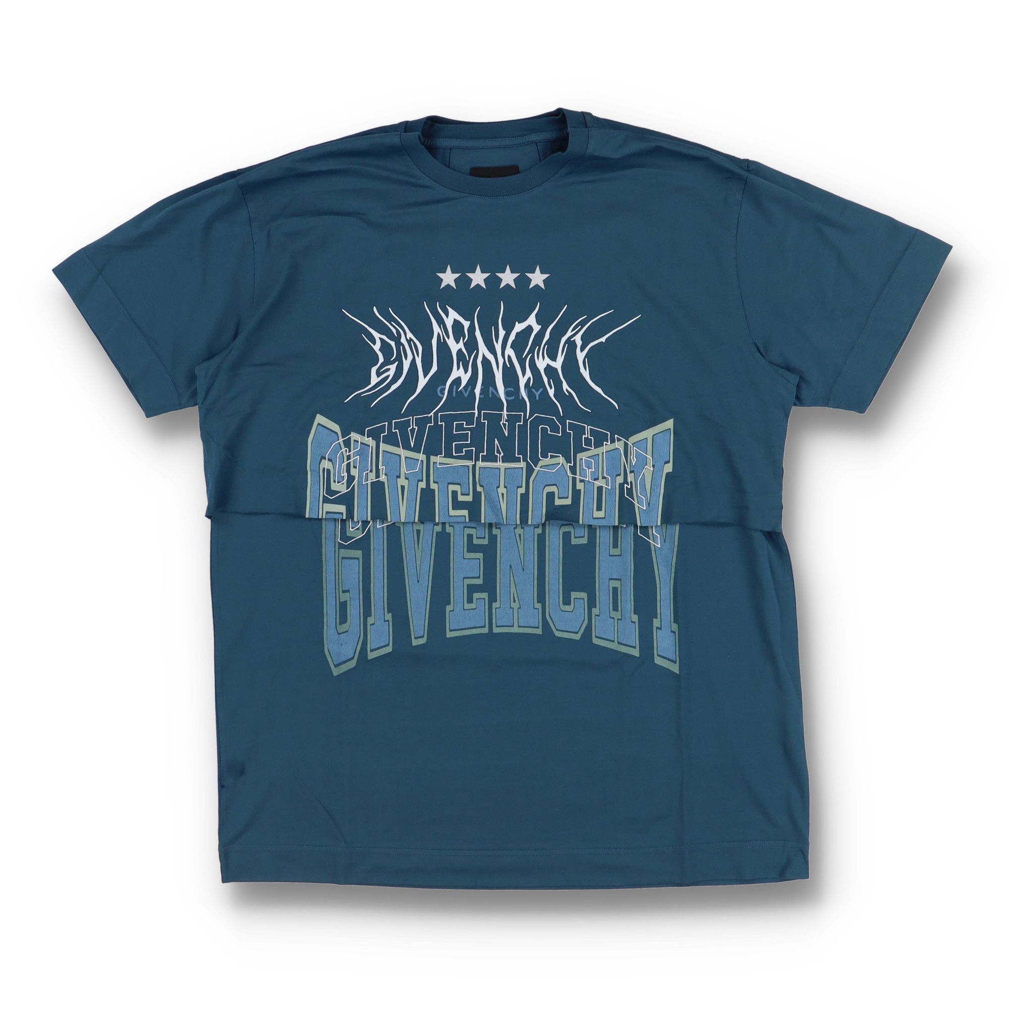Givenchy Blue Layered Embroidered Multi Logo T-Shirt Size US M / EU 48-50 / 2 - 1 Thumbnail