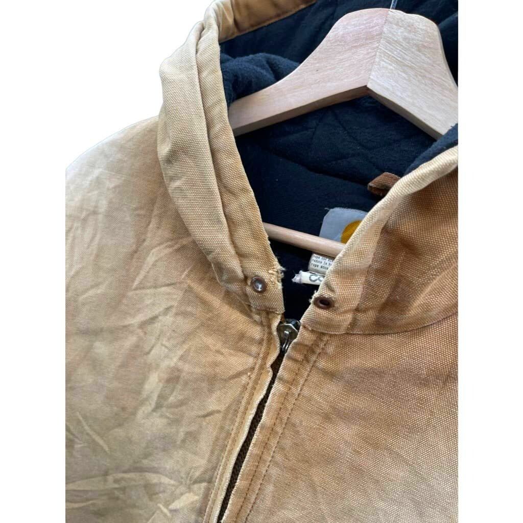 Carhartt × Vintage 90's Carhartt Quilt Lined Light Brown Hooded Workwear Jacket Size US XL / EU 56 / 4 - 5 Thumbnail