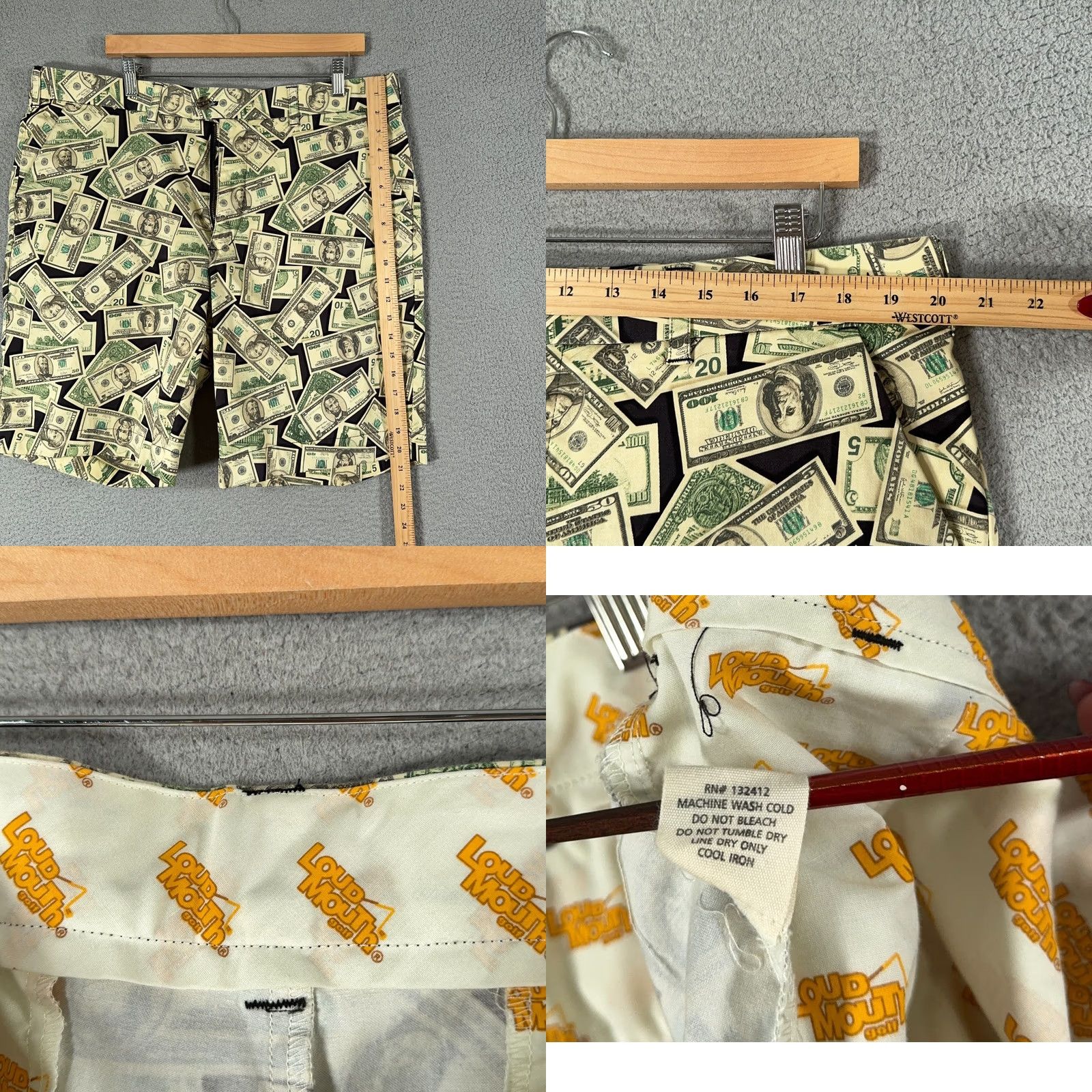 Vintage Loudmouth Golf Shorts Mens 40 Dollar Bill Cash Money Stretchy AOP Print 9 In Pants Green Cotton Blend Short Casual Mens 40 in inseam 9 in Size US 40 / EU 56 - 8 Thumbnail