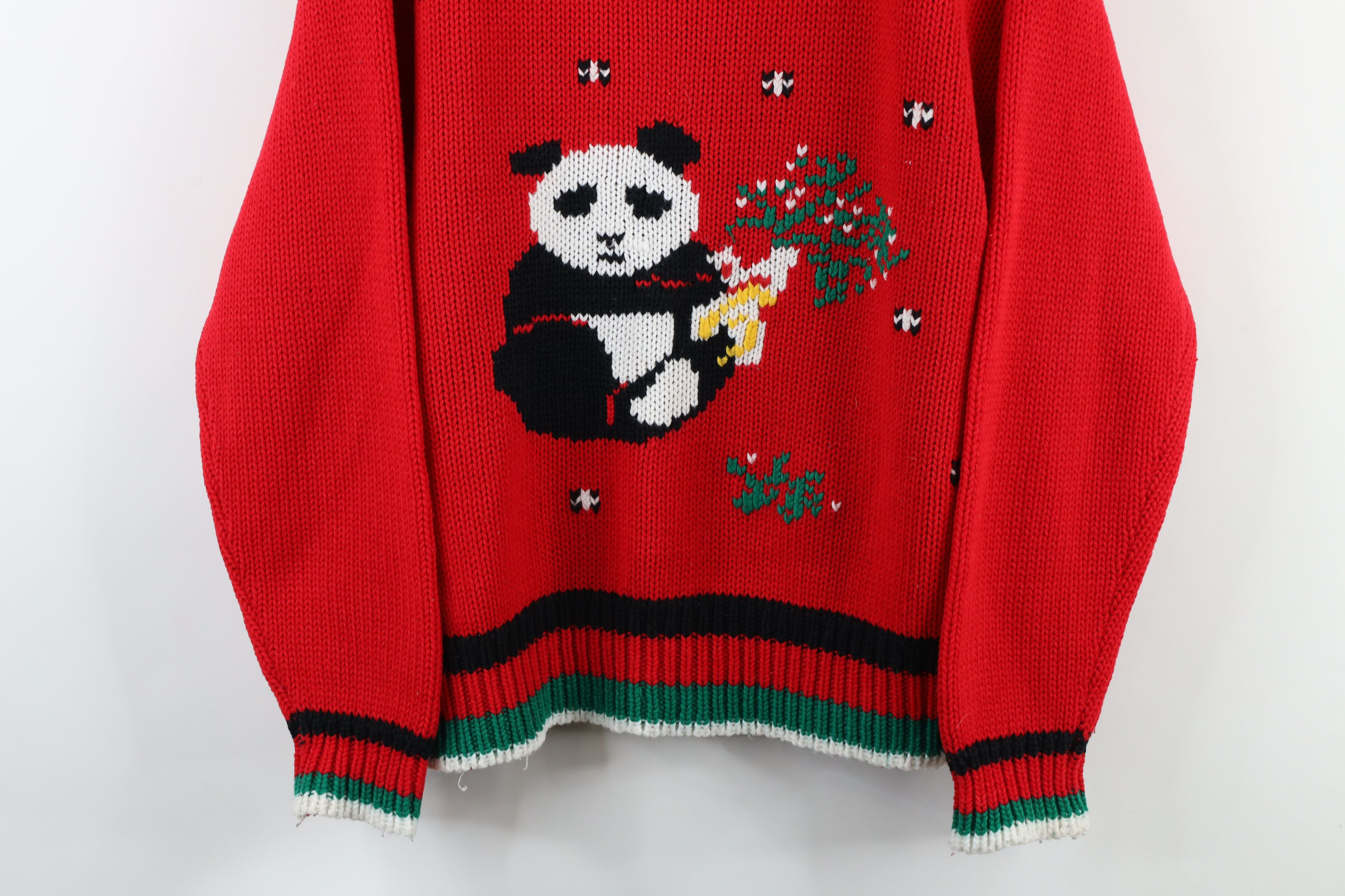 Vintage Vintage 90s Streetwear Panda Bear Knit Crewneck Sweater Red Size 3XL / US 20-22 - 3 Thumbnail