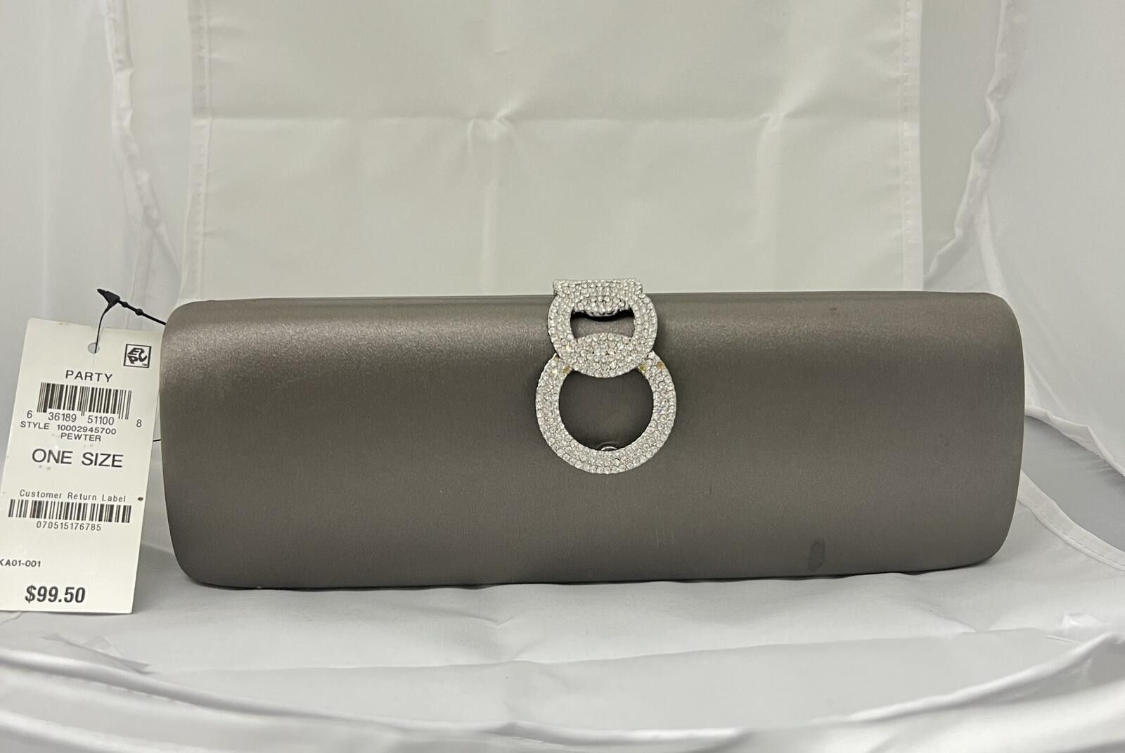 Other I.N.C. Women's Grey Satin Isabeel Double Ring Clutch Bag Size ONE SIZE - 1 Thumbnail