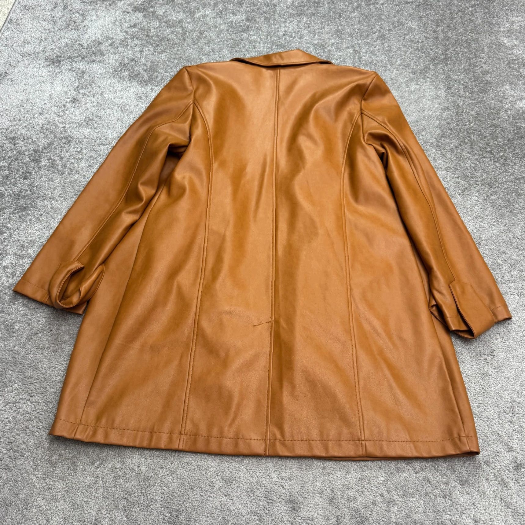 Pendleton VINTAGE Bagatelle Collection Faux Leather Open Front Blazer Jacket Women Large Brown Tan Size XXL / US 16-18 / IT 52-54 - 2 Thumbnail
