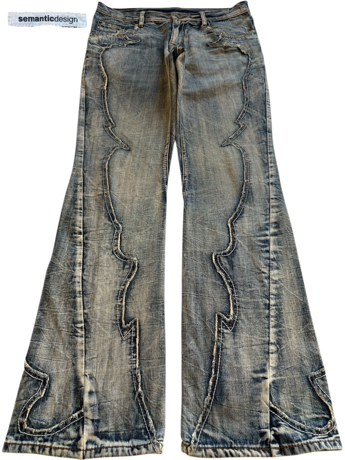 semanticdesign Vintage Semantic Design Flame Style Spiral Leg Flare Jeans Size US 32 / EU 48 - 1 Thumbnail