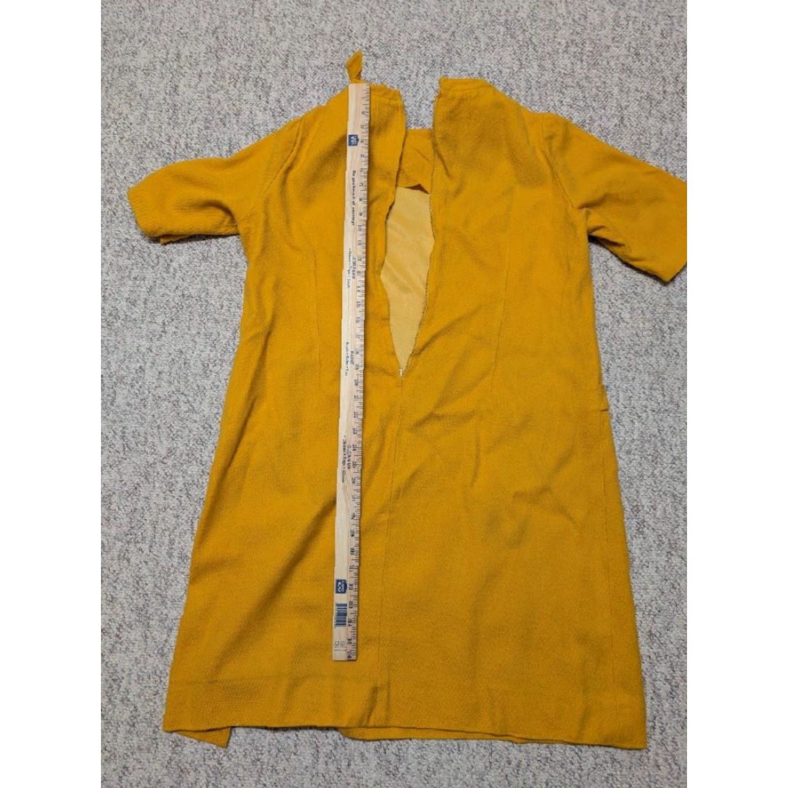 VINTAGE 1960s GO-GO wool dress L yellow MOD belted flight attendant stewardess Leslie Pomer